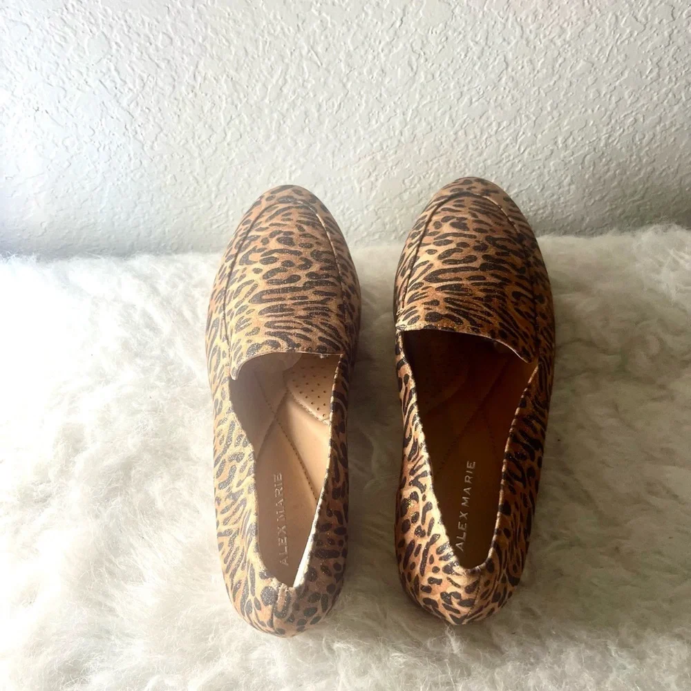 Alex Marie Barton Leopard Print Loafers Shoes Metallic Gold Women Size 8.5
